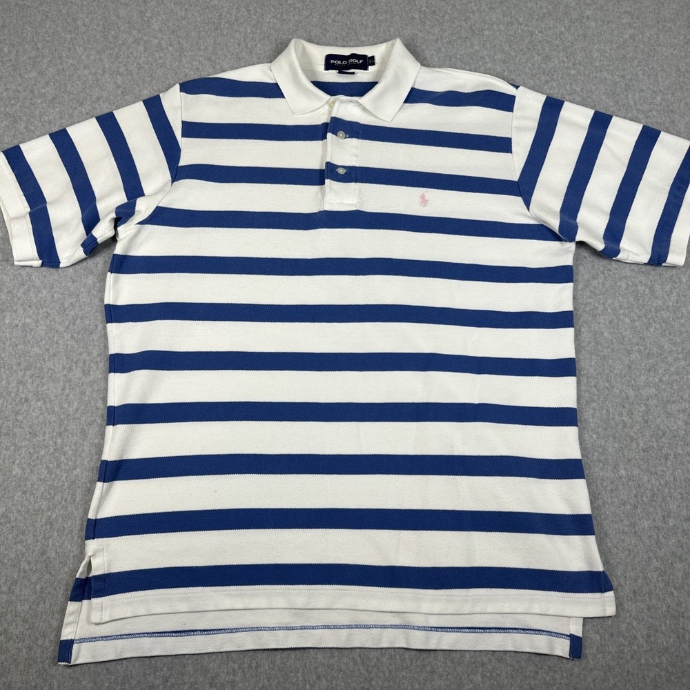 Polo Golf Ralph Lauren Y2K Men's Striped XL White Blue 100% Cotton Shirt